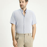 Blue Short Sleeve Regular Fit Patterned Cotton Button-Down Collar Shirt