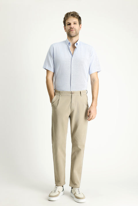 Blue Short Sleeve Regular Fit Patterned Cotton Button-Down Collar Shirt