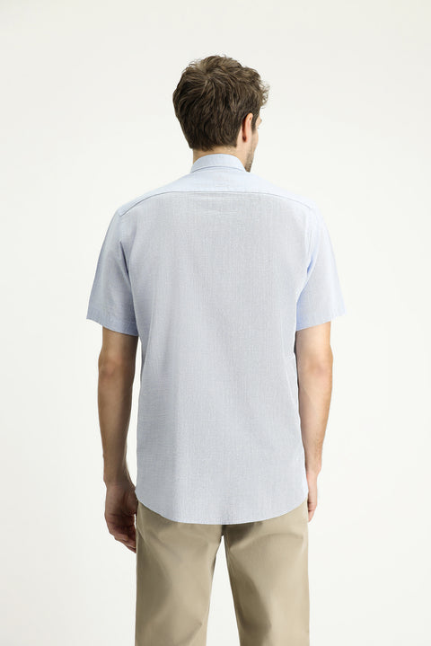 Blue Short Sleeve Regular Fit Patterned Cotton Button-Down Collar Shirt