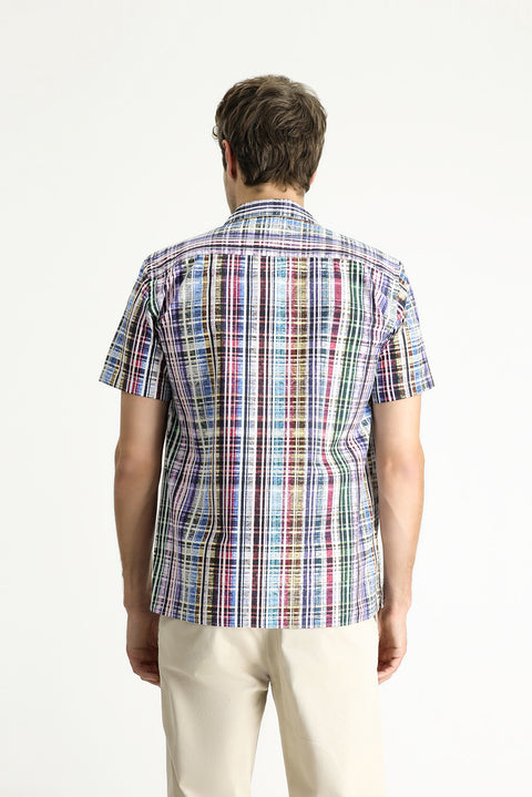Dark Green Short Sleeve Regular Fit Patterned Cotton Shirt