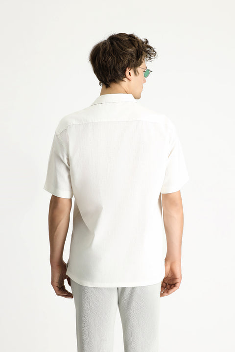 White Short-Sleeve Oversize Printed Cotton Shirt