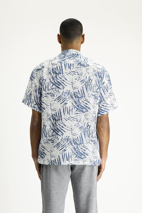 Medium Navy Short Sleeve Oversize Patterned Sport Cotton Shirt