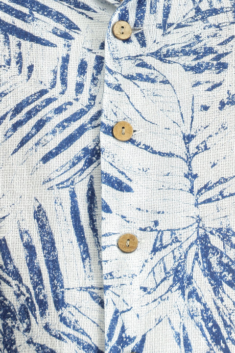 Medium Navy Short Sleeve Oversize Patterned Sport Cotton Shirt