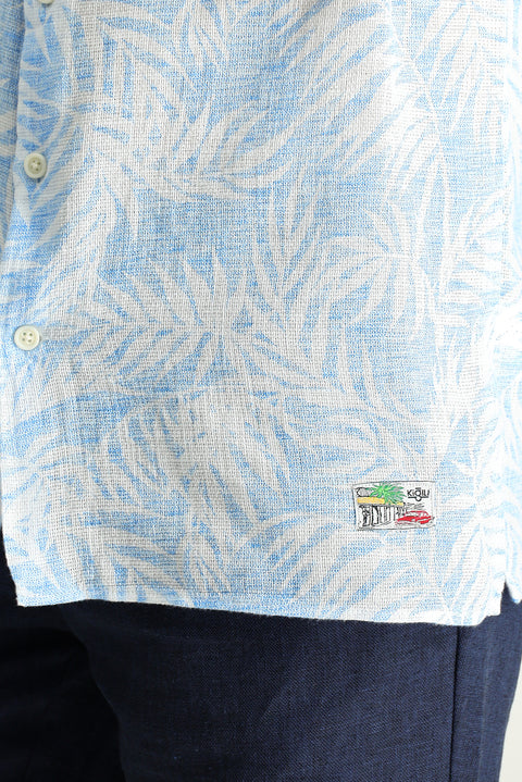 Sky Blue Short Sleeve Oversize Patterned Cotton Shirt