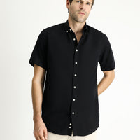 Black Short Sleeve Regular Fit Sport Cotton Button-Down Shirt