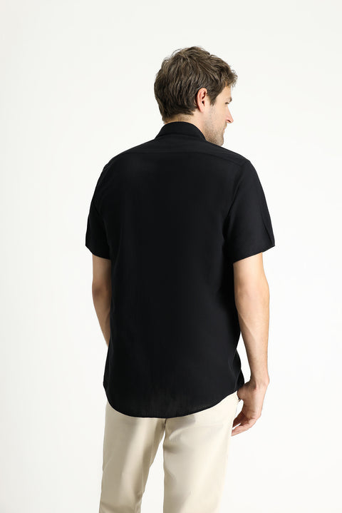 Black Short Sleeve Regular Fit Sport Cotton Button-Down Shirt