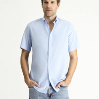 Light Blue Short Sleeve Regular Fit Sport Cotton Button-Down Shirt