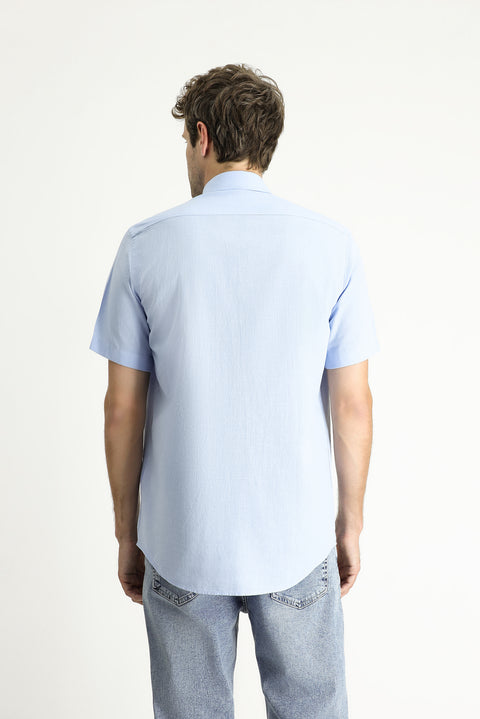 Light Blue Short Sleeve Regular Fit Sport Cotton Button-Down Shirt