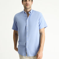 Blue Short Sleeve Regular Fit Sport Cotton Button-Down Shirt