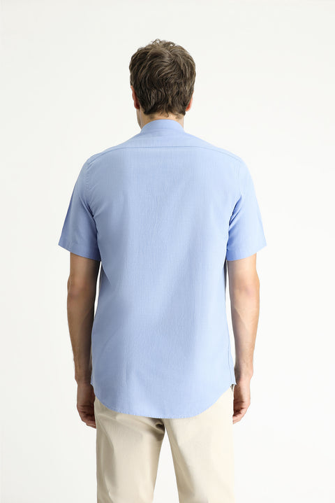 Blue Short Sleeve Regular Fit Sport Cotton Button-Down Shirt