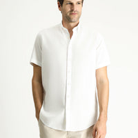 White Short Sleeve Regular Fit Sport Cotton Button-Down Shirt