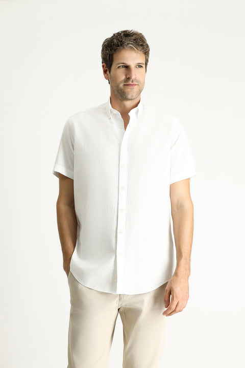 White Short Sleeve Regular Fit Sport Cotton Button-Down Shirt