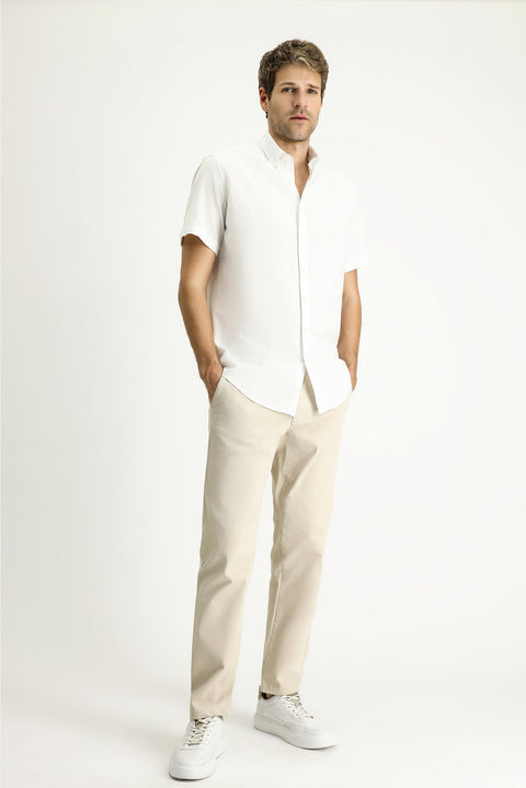 White Short Sleeve Regular Fit Sport Cotton Button-Down Shirt