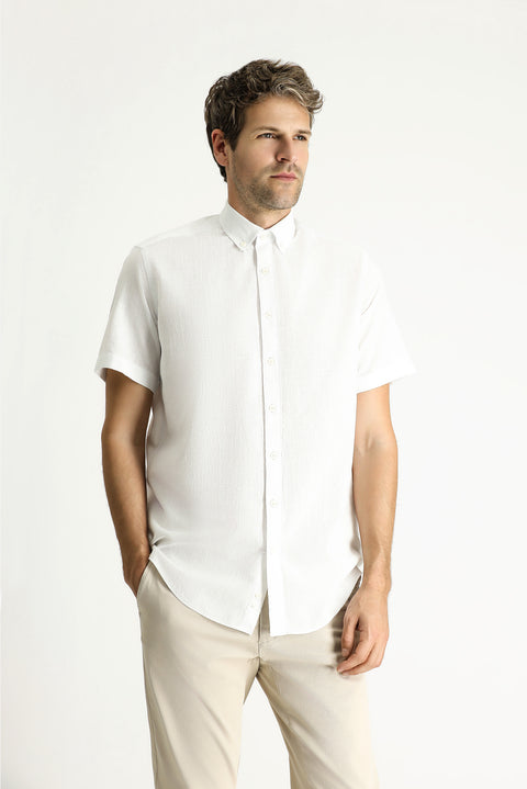 White Short Sleeve Regular Fit Sport Cotton Button-Down Shirt