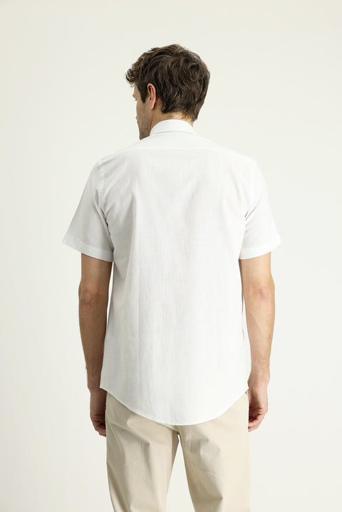 White Short Sleeve Regular Fit Sport Cotton Button-Down Shirt