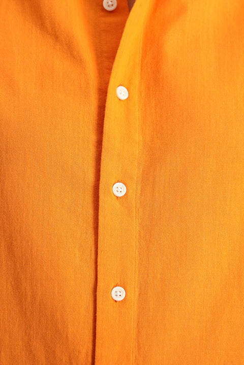 Medium Orange Short Sleeve Regular Fit Sport Cotton Button-Down Shirt