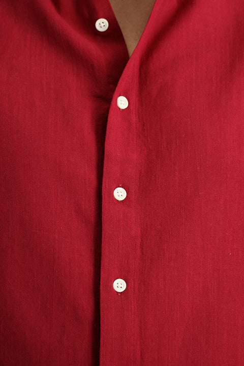 Dark Red Short Sleeve Regular Fit Sport Cotton Button-Down Shirt