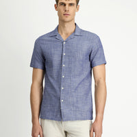 Medium Navy Short Sleeve Regular Fit Patterned Cotton Sport Shirt
