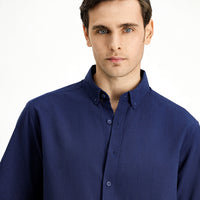 Dark Navy Short Sleeve Regular Fit Button-Down Collar Cotton Shirt