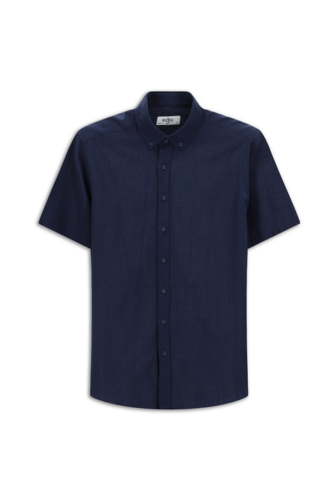 Dark Navy Short Sleeve Regular Fit Button-Down Collar Cotton Shirt