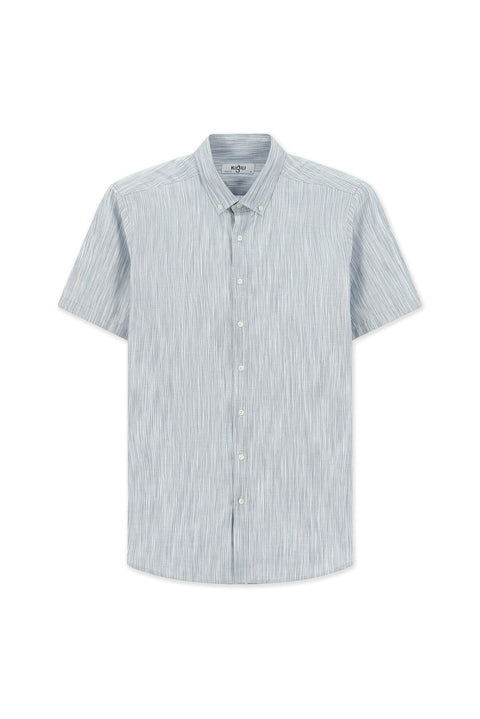 Dark Blue Short Sleeve Regular Fit Patterned Sporty Button-Down Collar Cotton Shirt