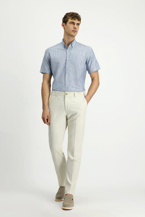 Dark Blue Short Sleeve Regular Fit Patterned Sporty Button-Down Collar Cotton Shirt