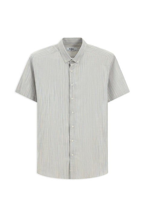 Light Mink Short Sleeve Regular Fit Patterned Sporty Button-Down Collar Cotton Shirt