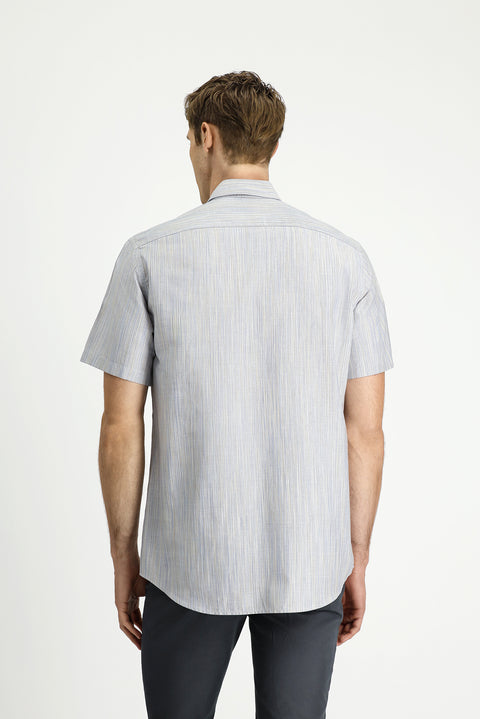 Light Mink Short Sleeve Regular Fit Patterned Sporty Button-Down Collar Cotton Shirt