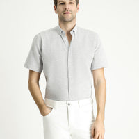 Light Navy Short Sleeve Regular Fit Patterned Cotton Sport Shirt