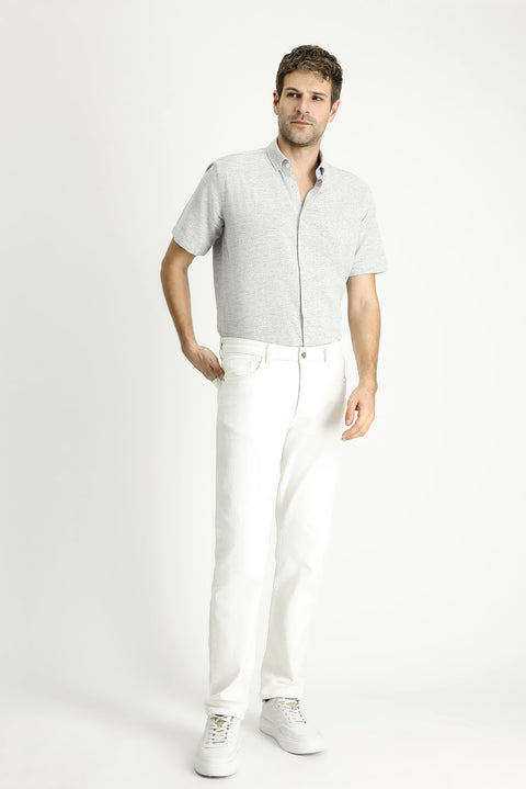 Light Navy Short Sleeve Regular Fit Patterned Cotton Sport Shirt