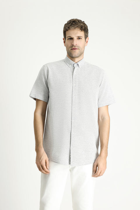 Light Navy Short Sleeve Regular Fit Patterned Cotton Sport Shirt