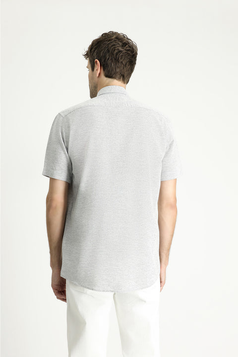Light Navy Short Sleeve Regular Fit Patterned Cotton Sport Shirt