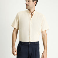 Yellow Short-Sleeve Regular Fit Patterned Sporty Cotton Shirt