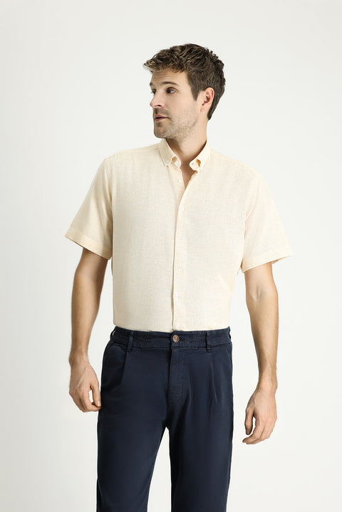 Yellow Short-Sleeve Regular Fit Patterned Sporty Cotton Shirt