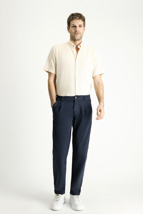 Yellow Short-Sleeve Regular Fit Patterned Sporty Cotton Shirt
