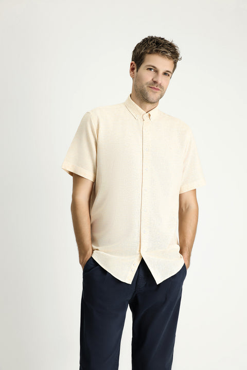Yellow Short-Sleeve Regular Fit Patterned Sporty Cotton Shirt