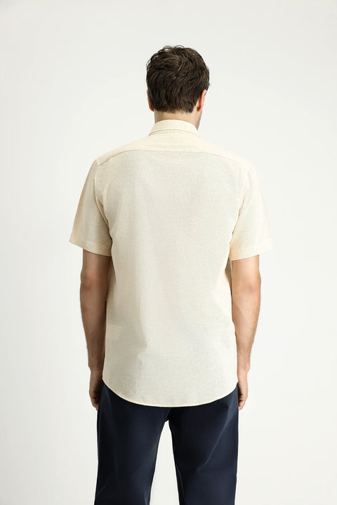 Yellow Short-Sleeve Regular Fit Patterned Sporty Cotton Shirt