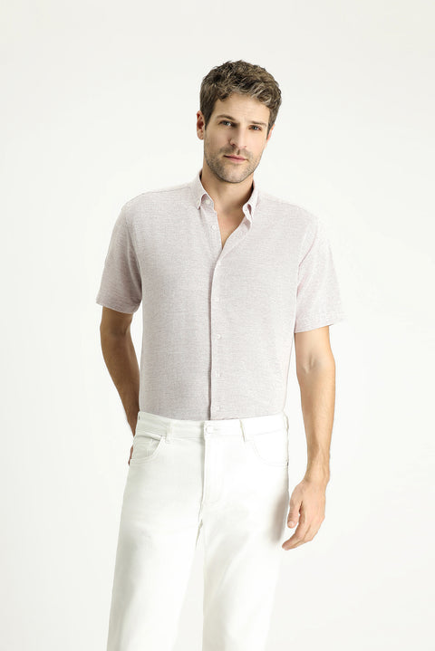 Plum Short Sleeve Regular Fit Patterned Sporty Cotton Shirt
