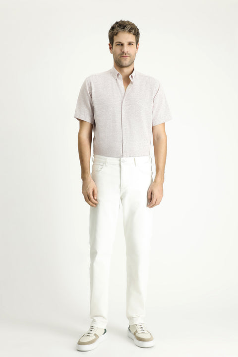 Plum Short Sleeve Regular Fit Patterned Sporty Cotton Shirt