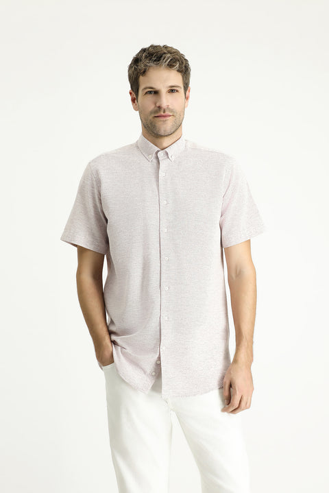 Plum Short Sleeve Regular Fit Patterned Sporty Cotton Shirt