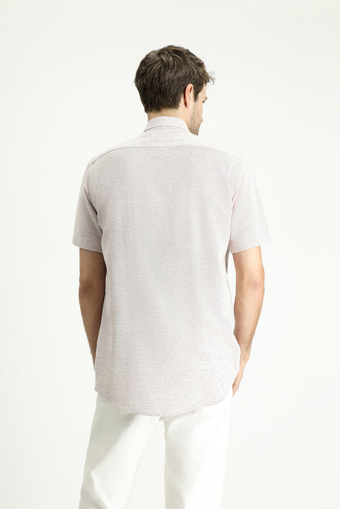 Plum Short Sleeve Regular Fit Patterned Sporty Cotton Shirt