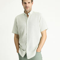 Light Green Short Sleeve Regular Fit Patterned Sporty Cotton Shirt