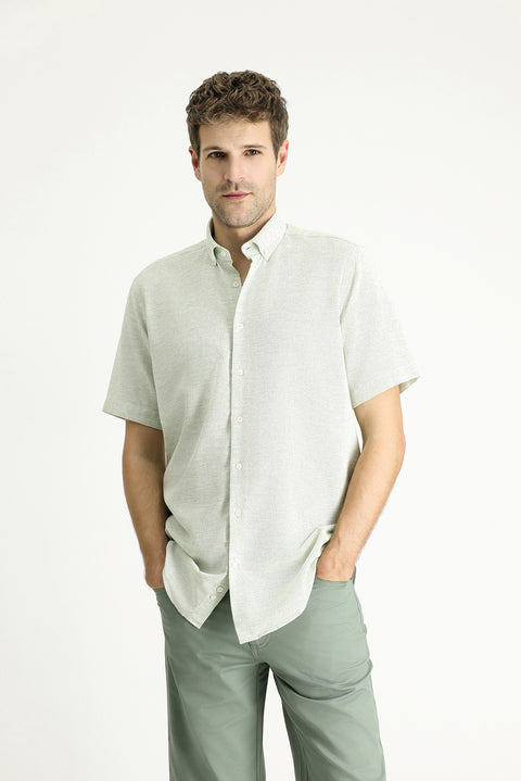 Light Green Short Sleeve Regular Fit Patterned Sporty Cotton Shirt