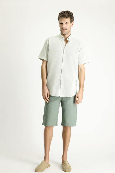 Light Green Short Sleeve Regular Fit Patterned Sporty Cotton Shirt