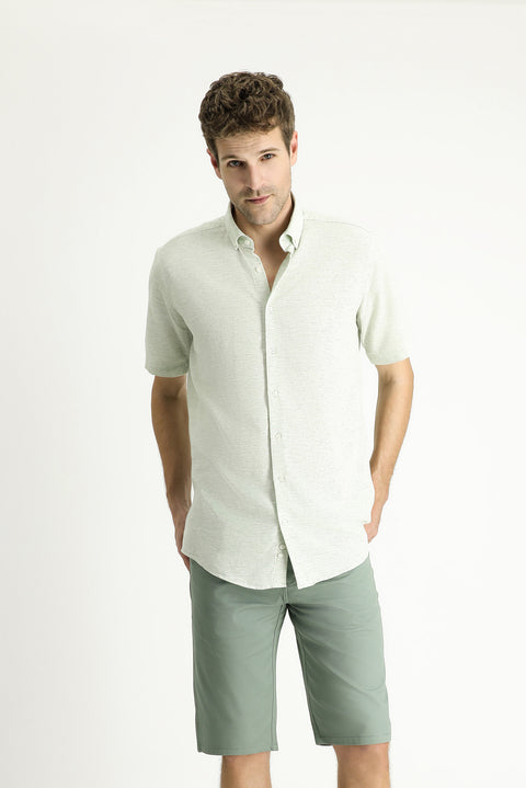 Light Green Short Sleeve Regular Fit Patterned Sporty Cotton Shirt