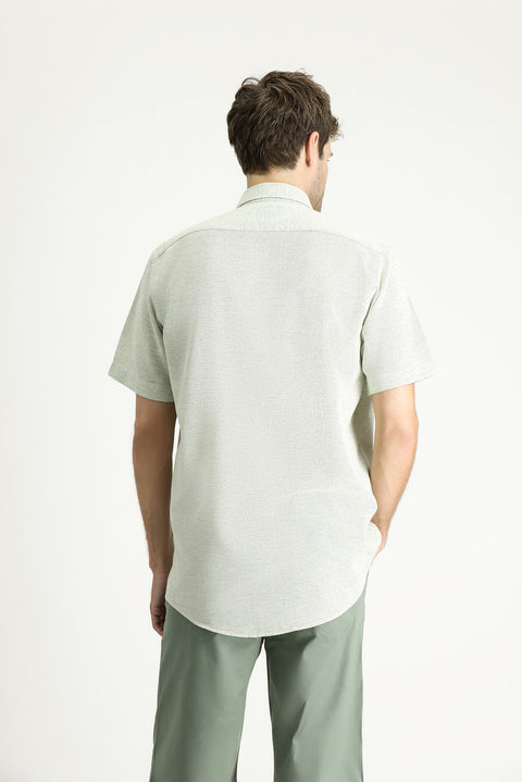 Light Green Short Sleeve Regular Fit Patterned Sporty Cotton Shirt