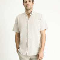 Light Mink Short Sleeve Regular Fit Patterned Sport Cotton Shirt