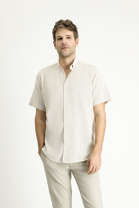 Light Mink Short Sleeve Regular Fit Patterned Sport Cotton Shirt