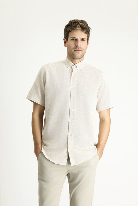 Light Mink Short Sleeve Regular Fit Patterned Sport Cotton Shirt