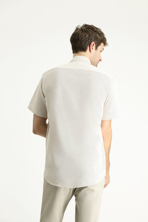 Light Mink Short Sleeve Regular Fit Patterned Sport Cotton Shirt